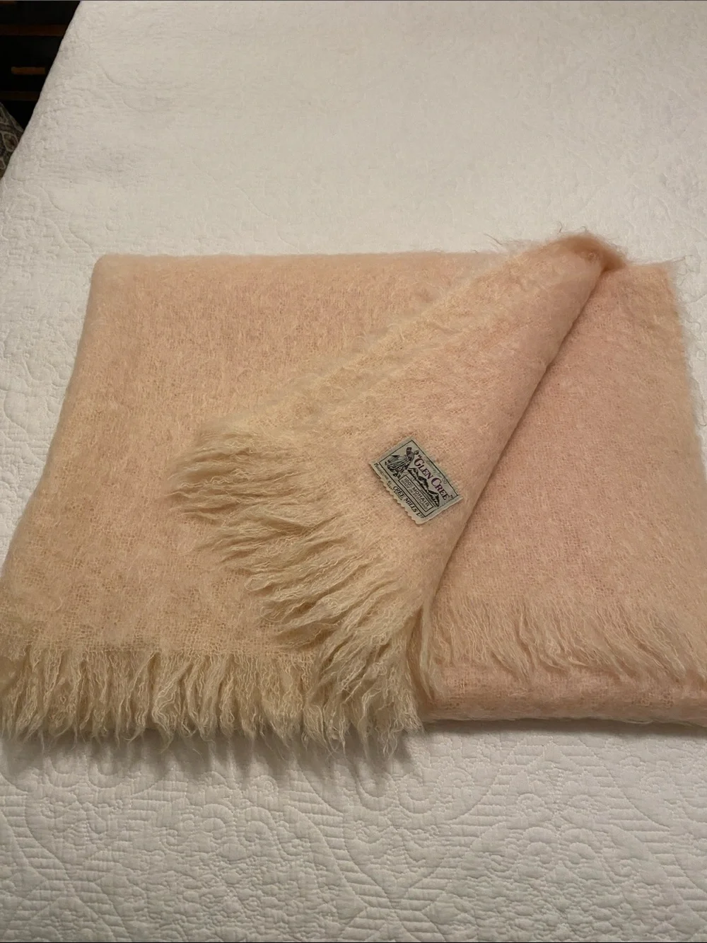 Vintage Glen Cree 100% Mohair Throw in Peach Color Made in Scotland